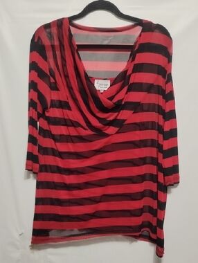 Lynn Ritchie Red and Black Striped Draped Neck Women's Top